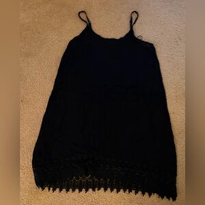 Black Lace-Hem Mini Dress with Spaghetti Straps